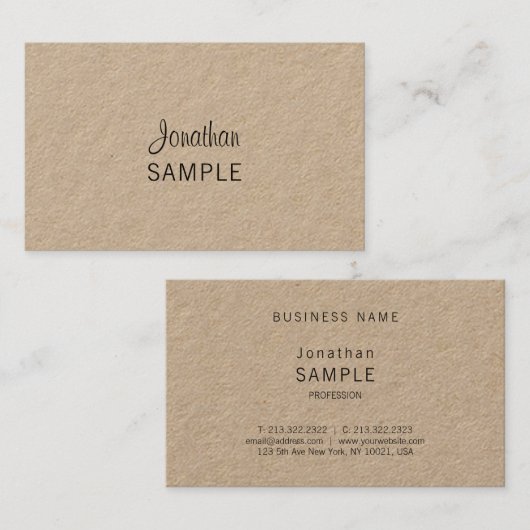 Carte De Visite Papier Kraft Élégant Script Moderne Unique tendanc (Devant / Derrière)