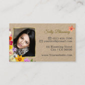 Carte De Visite Papier Kraft Fleur sauvage élégant avec logo et ph (Dos)