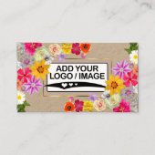Carte De Visite Papier Kraft Fleur sauvage élégant avec logo et ph (Devant)