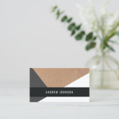 Carte De Visite Papier Kraft moderne imprimé gris blanc géométriqu (Debout devant)