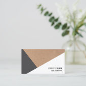 Carte De Visite Papier Kraft moderne imprimé gris blanc géométriqu (Debout devant)