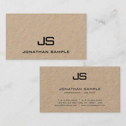 Carte De Visite Papier Kraft Moderne Monogramme professionnel Élég (Devant / Derrière)