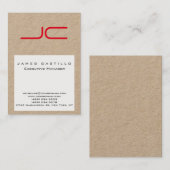 Carte De Visite Papier Kraft moderne professionnel Monogramme roug (Devant / Derrière)