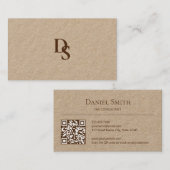 Carte De Visite Papier Kraft naturel simple avec code initial et Q (Devant / Derrière)