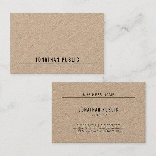 Carte De Visite Papier Kraft réel Moderne Élégant Simple Minimalis (Devant / Derrière)