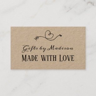 Carte De Visite Papier Kraft Rustic Heart Fabriqué avec Amour Fai