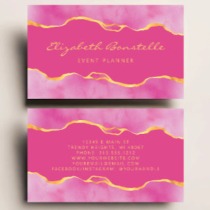 Carte De Visite Papier Luxe Rose à Motif Marbré et Feuille d'Or