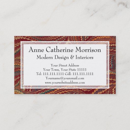 Carte De Visite Papier marbré Bourgogne d'antiquité élégante et or (Devant)