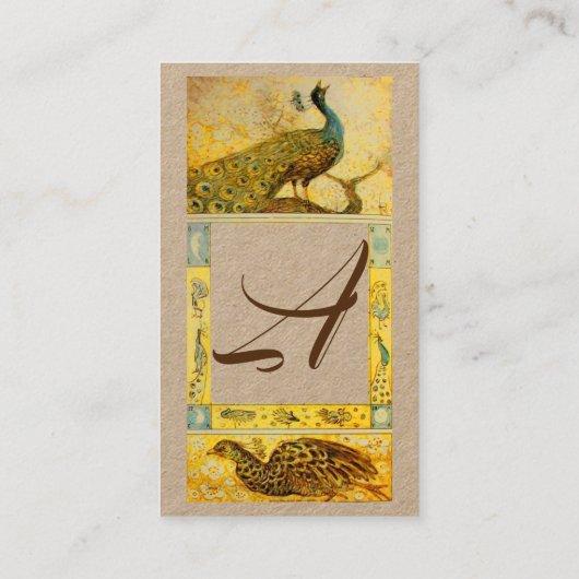 CARTE DE VISITE PAPIER MÉTIER JAUNE MONOGRAMME PAON AMOUR MARIAGE (Dos)