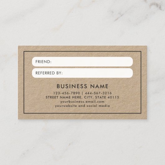 Carte De Visite Papier moderne Gras Kraft Référer un ami (Dos)