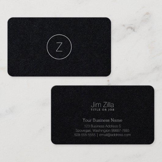 Carte De Visite Papier noir moderne minimal simple du monogramme | (Devant / Derrière)