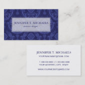 Carte De Visite Papier peint floral bleu de luxe de damassé (Devant / Derrière)