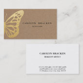 Carte De Visite Papier Rustique Brown Kraft Faux Gold Foil Papillo (Devant / Derrière)