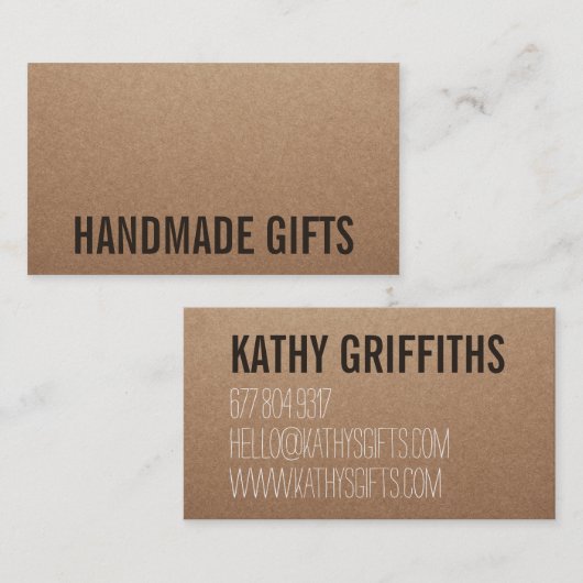 Carte De Visite Papier rustique moderne brun kraft fait main carto (Devant / Derrière)