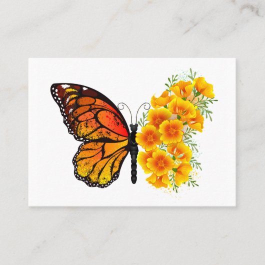 Carte De Visite Papillon à fleurs avec Poppy de Californie jaune (Devant)