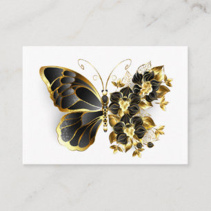 Carte De Visite Papillon à fleurs d'or avec orchidée noire