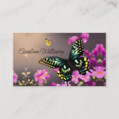 Carte De Visite Papillon à queue épaisse et fleurs roses (Devant)
