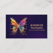Carte De Visite Papillon Abstrait à carreaux d'encre colorés (Devant)