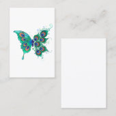 Carte De Visite Papillon aux plumes de paon vert (Devant / Derrière)