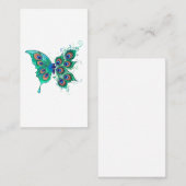 Carte De Visite Papillon aux plumes de paon vert (Devant / Derrière)