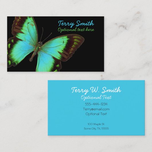 Carte de visite papillon bleu (Devant / Derrière)