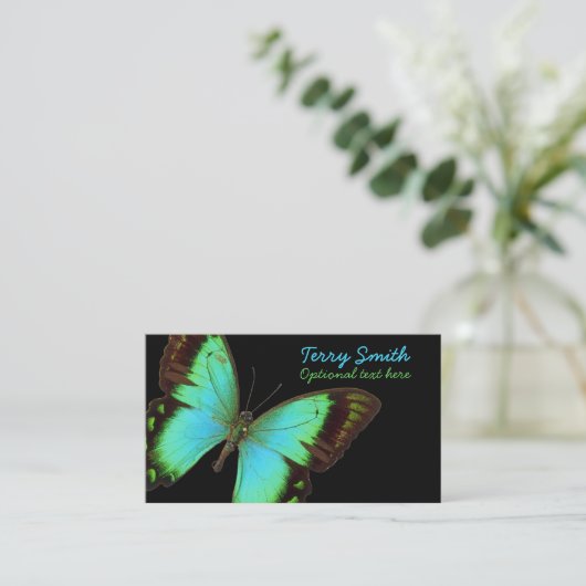 Carte de visite papillon bleu (Debout devant)