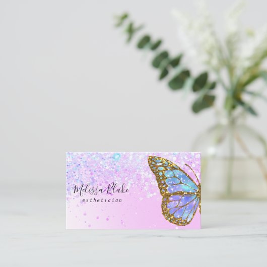 carte de visite papillon bleu (Debout devant)