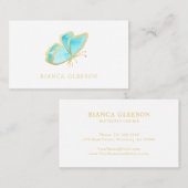 Carte De Visite Papillon bleu et or élégant (Devant / Derrière)