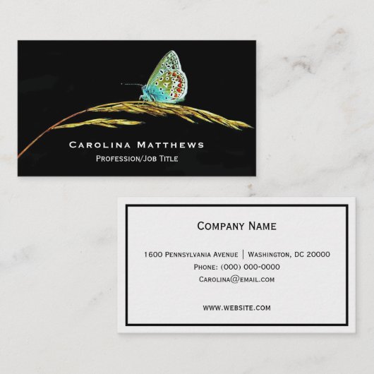 Carte De Visite Papillon bleu Grass (Devant / Derrière)
