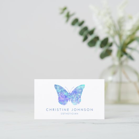 carte de visite papillon bleu pastel (Debout devant)