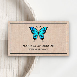 Carte De Visite Papillon bleu rustique Burlap