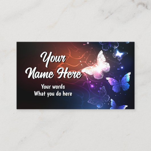 Carte De Visite Papillon brillant dans le noir (Devant)