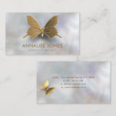 Carte De Visite Papillon chic de luxe d'or sur la nacre (Devant / Derrière)