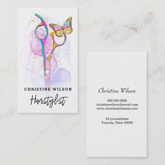 Carte De Visite papillon ciseaux coiffeur (Devant / Derrière)