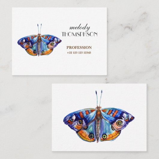 Carte De Visite Papillon coloré d'aquarelle (Devant / Derrière)