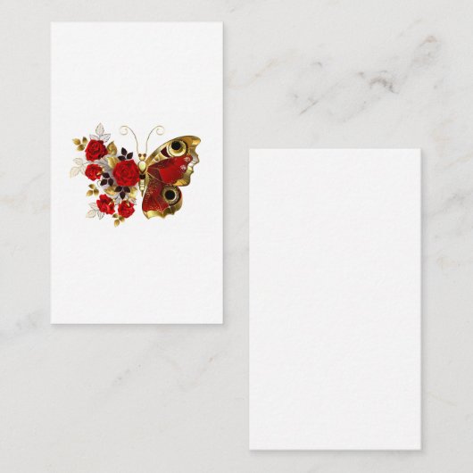 Carte De Visite Papillon de fleurs rouges aux roses rouges (Devant / Derrière)