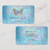 Carte De Visite Papillon de parties scintillant bleu holographique (Devant / Derrière)