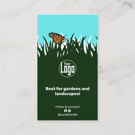 Carte De Visite Papillon de pelouse scannable blanc vert (Dos)