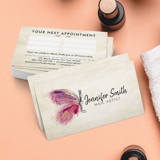 Carte De Visite Papillon d'encre d'aquarelle - Artiste des ongles