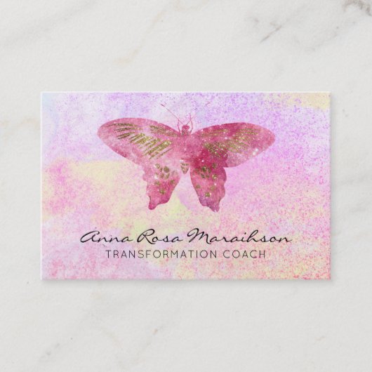 Carte De Visite *~* Papillon doré à Parties scintillant rose paste (Devant)