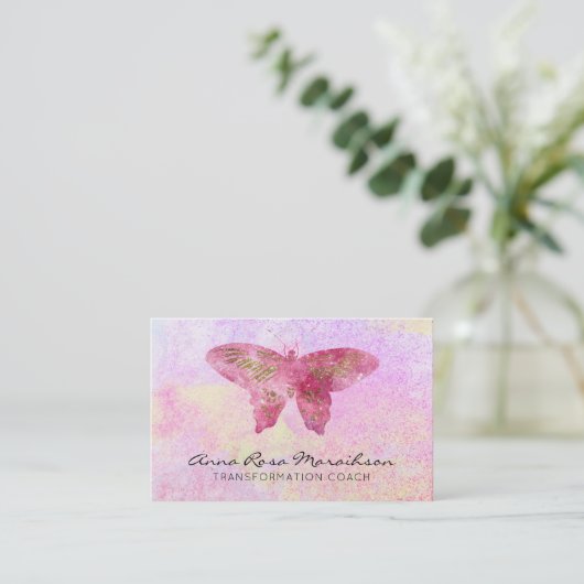 Carte De Visite *~* Papillon doré à Parties scintillant rose paste (Debout devant)