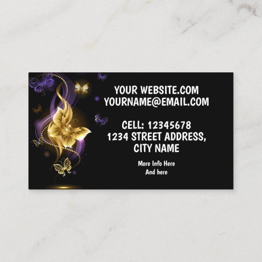 Carte De Visite Papillon doré Morpho dans l'obscurité (Dos)