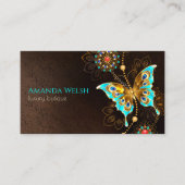 Carte De Visite Papillon élégant luxe marron turquoise or (Devant)