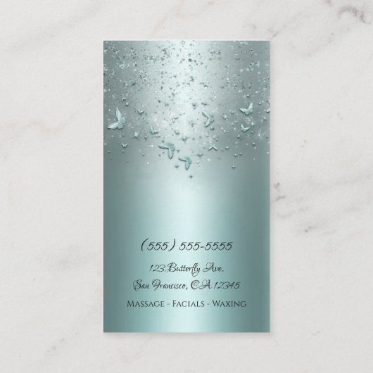 Carte De Visite Papillon flottant Turquoise en argent Aqua Sparkle (Dos)
