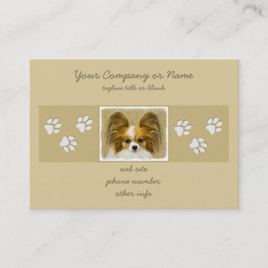 Carte De Visite Papillon (Hound Tri) Peinture - Art Chien original (Devant)