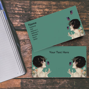 Carte De Visite Papillon Lady Art Déco vintage Joli Fleurs