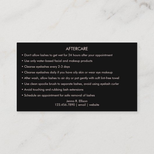 Carte De Visite Papillon Lashes Noir Et Rose Afcare (Dos)