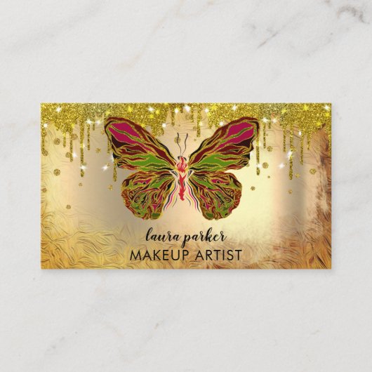 Carte De Visite Papillon Logo Gold Driving Girly Rainbow moderne  (Devant)