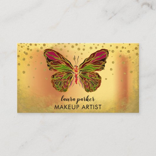 Carte De Visite Papillon Logo Parties scintillant or Girl Arc-en-c (Devant)