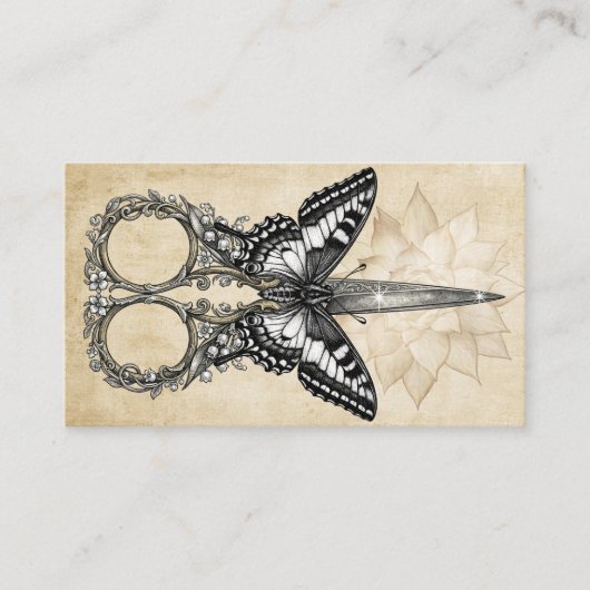 Carte de visite papillon lotus vintage ciseaux (Devant)